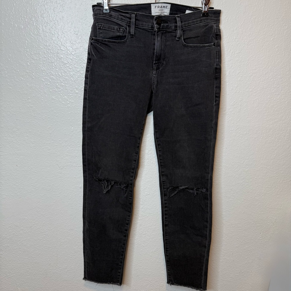 Frame Denim Le Garçon Black Jeans Distressed Size 24